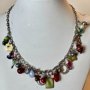Upcycled Silver Tone Charm Necklace -loaded